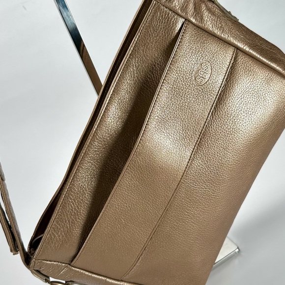 SAS Gold Metallic with Keychain Attachment hand Sewn Crossbody Leather - Picture 7 of 12